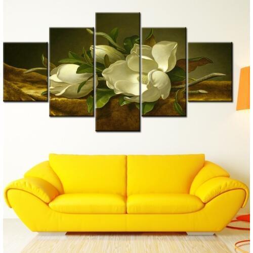Canvas Painting Magnolia flower on gold velvet 5 Pieces Wall Art Painting Modular Wallpapers Poster Print living room Home Decor