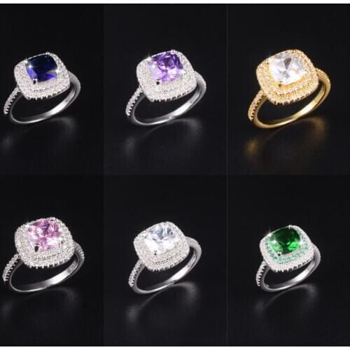 6 style Real 100% 925 Sterling Silver Rings finger Jewelry Eternal pink Simulated Diamond Wedding Engagement Ring for Women