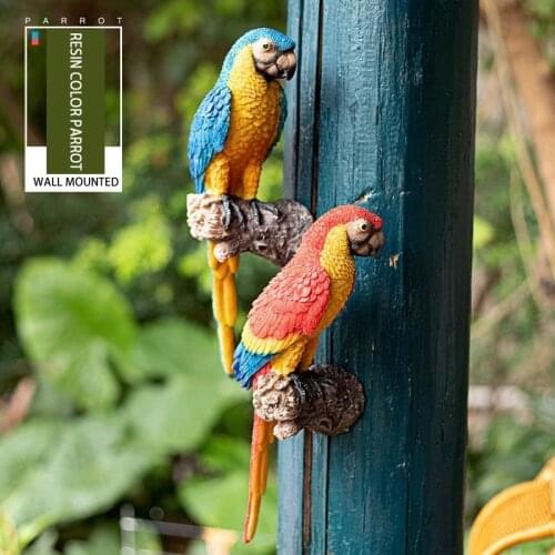 Creative Resin Parrot Statue Tree Wall Mounted DIY Outdoor Garden Decoration Animal Sculpture For Home Office Decor Ornament