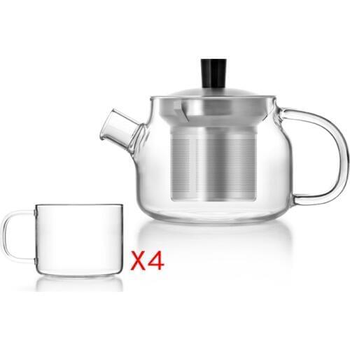 Mini Modern Borosilicate Glass Teapot with Infuser & 4 Pieces Glass Cups,Chinese Tea Set for Tea & Coffee
