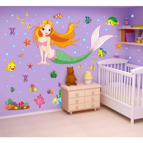 Cartoon Mermaid Bathroom Bathroom Kindergarten Childrens Room Self-Adhesive Waterproof Wall Stickers