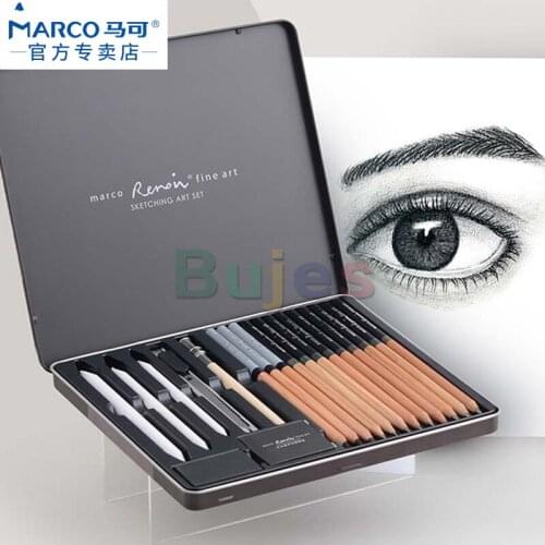 MarcoRenoir Sketch Pencil Set Beginner Charcoal Full Set of Student 19-piece Set Art Painting Pen Professional Drawing Sketching