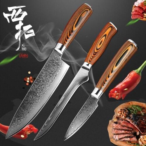 XITUO3 PCS set kitchen tool set high quality 67 layer Japan VG10 Damascus steel chef knife practical santoku cooking tool gift