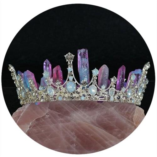 Natural Raw Quartz Crystal Jelly Crown Double Layer Diy Bridal Halo Hair Accessories Wooden Headbands