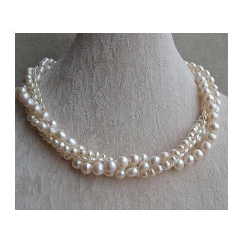 New Arrival Favorite Pearl Necklace 4 Strands AA 3-9MM White Color Genuine Freshwater Pearl Jewelry Wedding Party Lady Gift