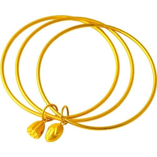 Original 24K Gold Round Bracelet Set 2021 New Fashion Frosted Lotus Pendant Charms Bangles Bracelets for Women Wedding Jewelry