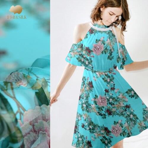 Peony digital inkjet silk georgette fabric summer thin Chinese silk fabric perspective scarf dress shirt silk fabric cloth