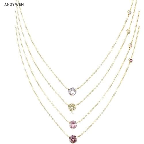 ANDYWEN Winter 925 Sterling Silver Gold Lavender Zircon Charm Pendant Charm Necklace Long Chain Luxury Wedding Jewelry Gift