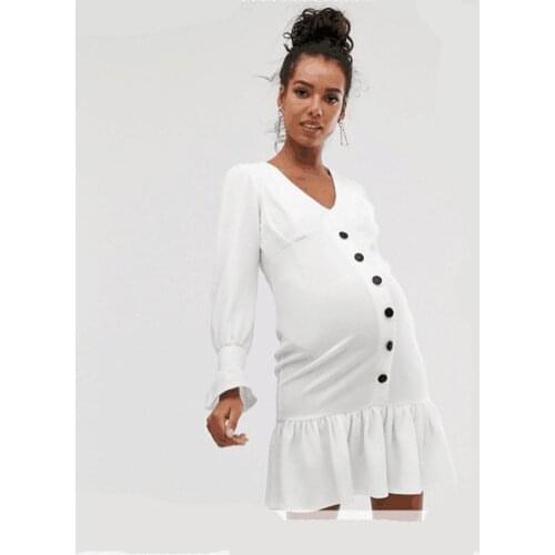 Casual Sexy Maternity Dresses Retro Ruffles Pregnancy Dress Autumn Long Sleeve Maternity Clothes For Pregnant Women Photography