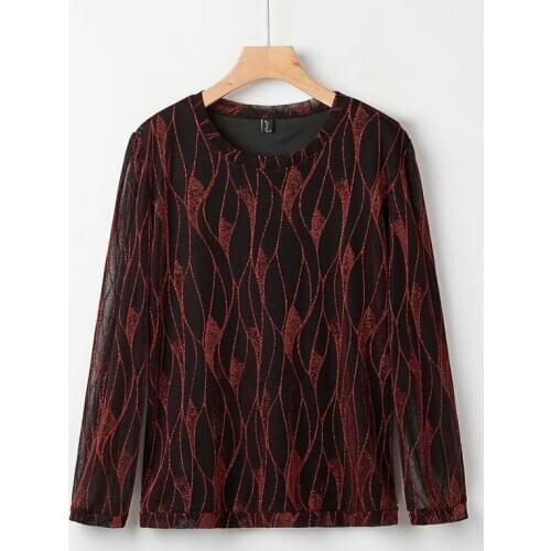 Plus size O neck LUREX women stretch elastic loose blouse 2021 new spring autumn casual ladies pullovers tops female shirts