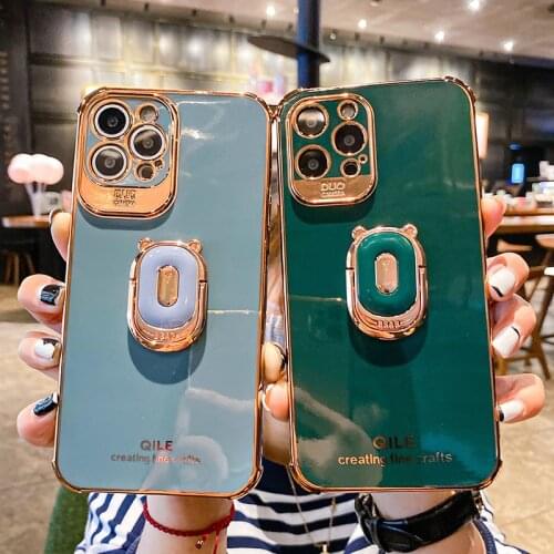 Luxury Plating Silicone Ring Bracket Phone Case For iPhone 13 12 11 Pro XS max XR X 8 7 Plus Ultra-thin Shockproof Stand Cover