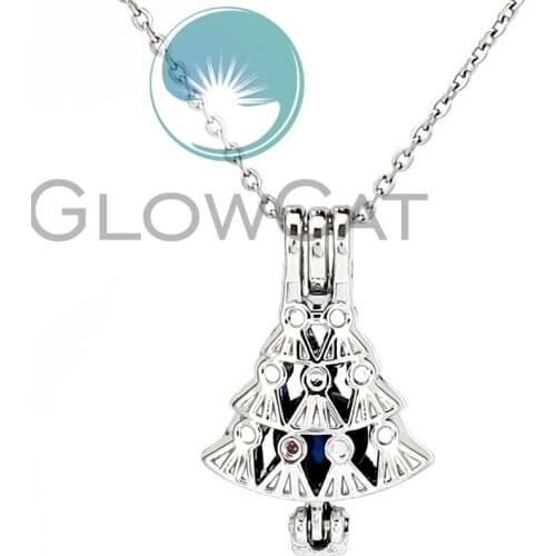 Christmas Tree Beads Cage Locket Pendant Perfume Diffuser Pearl Cage Necklace KK1066