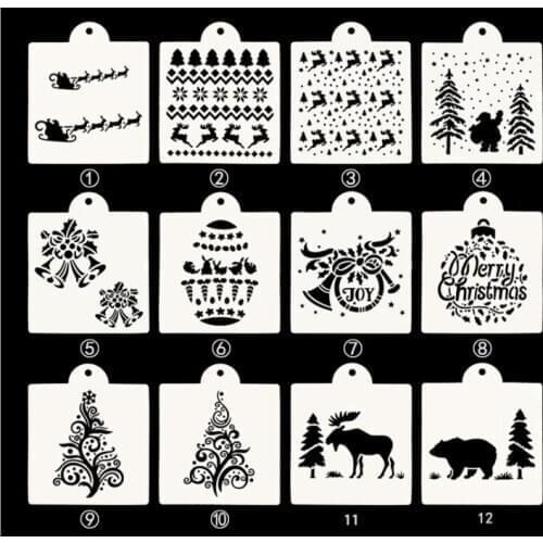 Christmas 15 * 15cm mold DIY Pattern hollow template Stencils cake baking sugar powder sieve mold graffiti drawing tiles