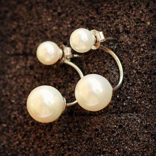 Gold Silver Color Cute Double-Edged Pearl Style Stud Earrings for Women Hot Sale Party Ear Cuffs Ear Jewelry Gift