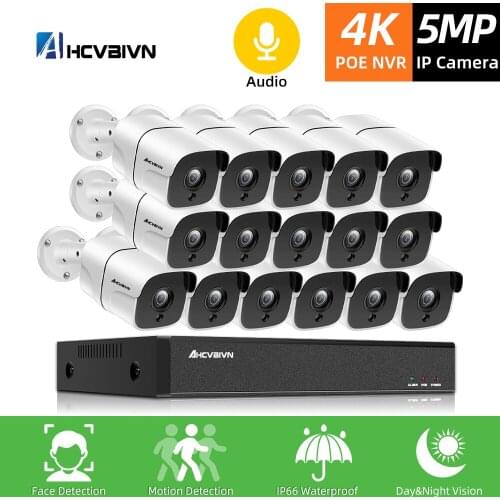 H.265 16CH 4K 5MP Ultra HD 4K POE Security Camera System Audio Sound Record Outdoor IP Camera CCTV Video Surveillance NVR Set
