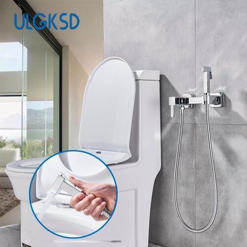 ULGKSD Wall Mounted toilet hand bidet faucet bathroom bidet shower sprayer brass Hot and Cold Water held bidet sprayer kit