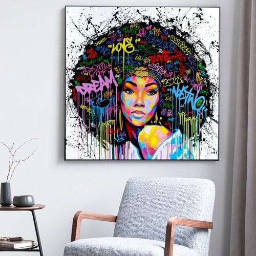 Modern African Girl Graffiti Wall Art Canvas Paintings Girl With Words Street Art Posters And Prints Wall Pictures For Kids Room