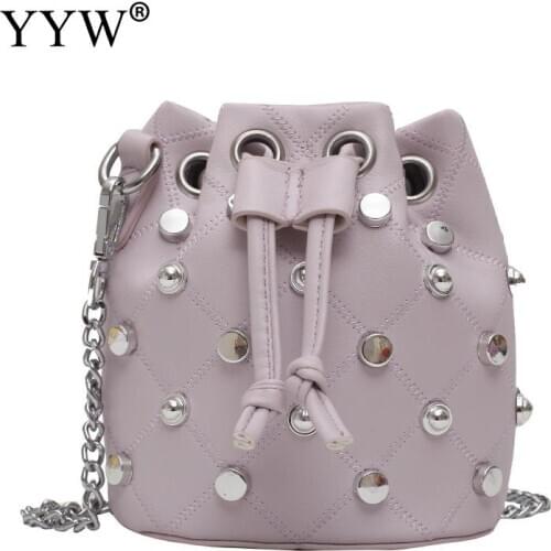 2020 Women PU Leather Handbag Shoulder Bag Ladies Elegant Female Fashion Solid Bucket Bag with Chain Streetwear Crossbody Bag