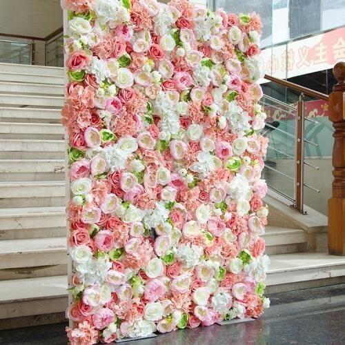 Wedding Artifical Silk Flower Wall Pink Color Roses flower Backdrop Wedding decoration 2M x 1M