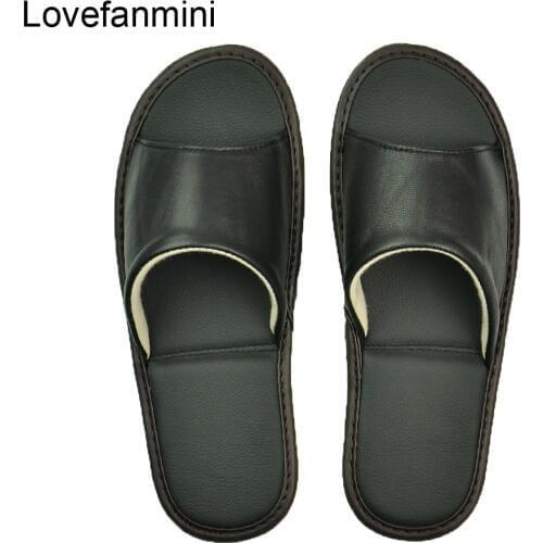 Genuine Sheepskin Leather slippers couple indoor non-slip men women home fashion casual single shoes PVCsoft soles spring summer
