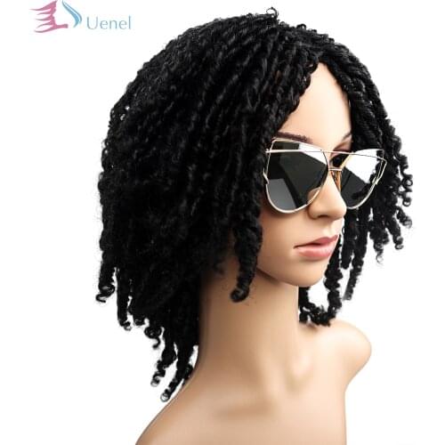 Uenel African Dreadlock Hair Wig Black Short Curly Synthetic Braided Wigs For Women Low temperature Fiber 12Inch Free Shipping