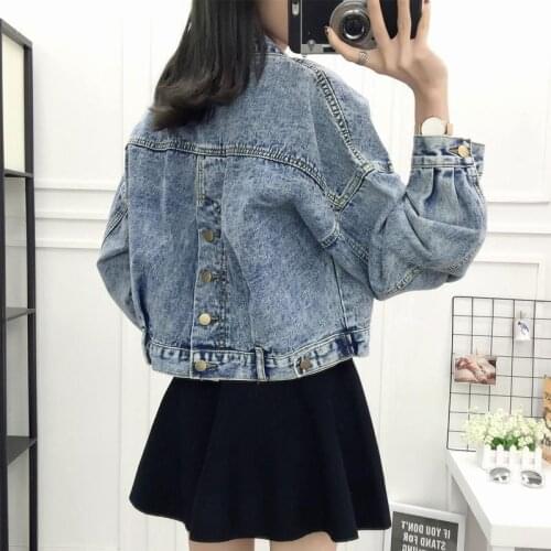 2021 Spring New Full Sleeve Turn-down Collar Loose Women Cowboy Coats Korea Style Plus Size Blue Short Denim Jacket