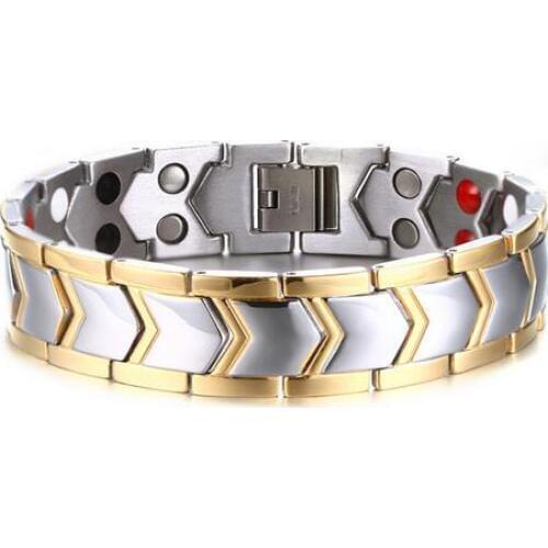 High Quality gold Stainless Steel Jewelry Mens magnetic Double row health care stone Bracelet Link Chain 15mm 8.26