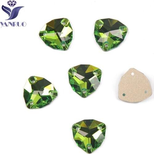 YANRUO 3272 Fat Triangle Peridot Sewn Stones Glass Crystal DIY Craft Rhinestones Dress Clothes For Dance Sewing Strass