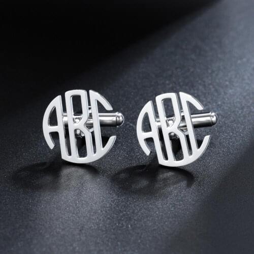 Customized Name Cufflinks Personalized Round High Quality Stainless Steel Letter Cufflinks For Men Jewelry Accessories