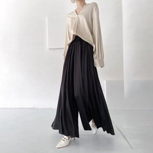 Silk Trouser Skirt Female Mulberry Silk Solid-colored Trousers Casually Loose-fitting Satin Outside Wearing Wide-legged Pants