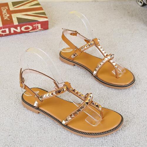 YMECHIC 2018 Ladies Cheap Rivets Lovely Flat Heel Summer Shoes Gladiator Sandals Women Yellow White Brown Rome Girl Sandal 35-40
