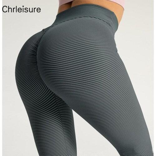 CHRLEISURE Leggings for Women High Waist Push Up Fitness Running Leggings Stripe Seamless Training Sexy Skinny Running Legging