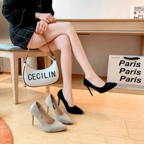 2021 Autumn New Simple Elegant High Heels Stiletto Womens Shoes Pointed Black Etiquette Professional Single Shoes Wedding Shoes