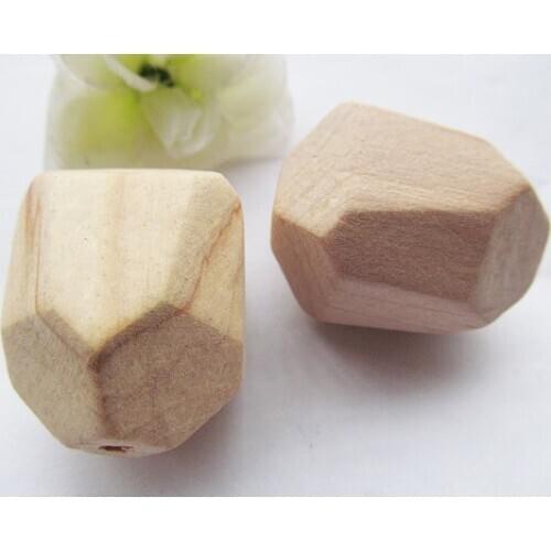 10pcs 33mmx40mm Handmade Unfinished Faceted Natural Wood Spacer Beads Charm Finding,18 Hedron Geometricf Figure Wooden Beads