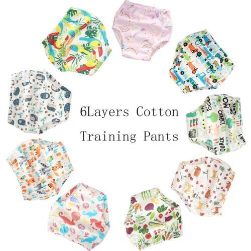 10 Pcs 6 Layers Reusable Baby Training Pants Cotton Kids Underwear Cloth Diaper Nappies Infant Waterproof