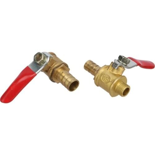 2Pcs Garden 1/8" Male Thread to 8mm 10mm Barbed Brass Ball Valve Water Oil Air Gas Fuel Line Shutoff Ball Valve Pipe Fittings