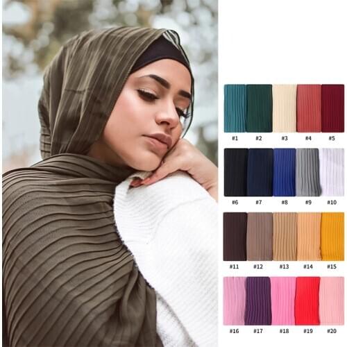 2020 fashion new chiffon hijab scarf arab shawls and wraps muslim turban soild color crinkle hijab femme musulman 70*180cm