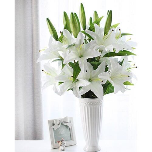 5 Packs White Pink 75cm 3 Heads Lily Plastic Artificial Flower Bouquet For Hotel Cafe Home Decoration Wedding Party Favor