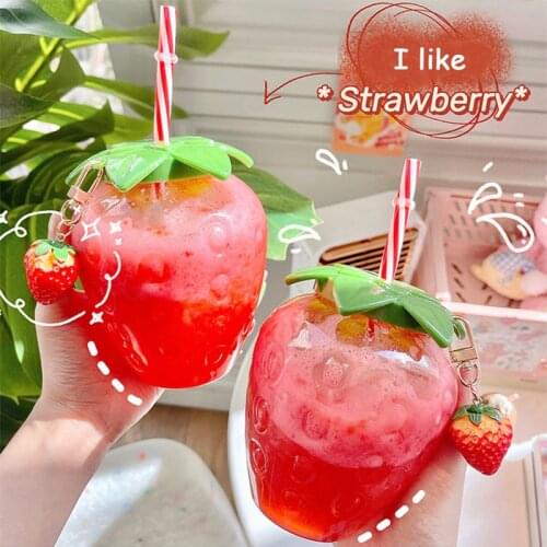 500ML Summer Cartoon Kawaii Strawberry Straw Cup Water Bottle Lovely Girl Milk Tea Coffee Cup Student Portable Water Cup Bottle