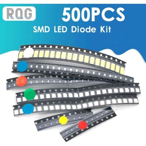 500pcs=5colors x 100pcs 5050 5730 1210 1206 0805 0603 0402 SMD LED Diode Kit Red / Green / Blue / White / Yellow