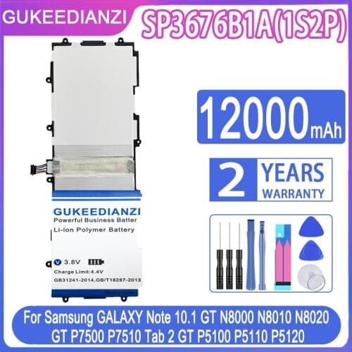 GUKEEDIANZI Battery SP3676B1A(1S2P) 12000mAh For Samsung GALAXY Tab 2 10.1 GT P7500 P7510 Tab 2 GT P5100 P5110 P5120 Tab2