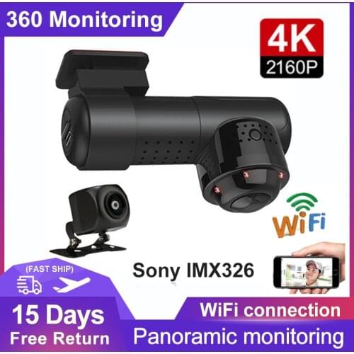 4K 2160P HD Car DVR Mini 360 Panorama Dash Camera Sony IMX326 24H Parking Monitoring Wifi Night Vision Dual lLens