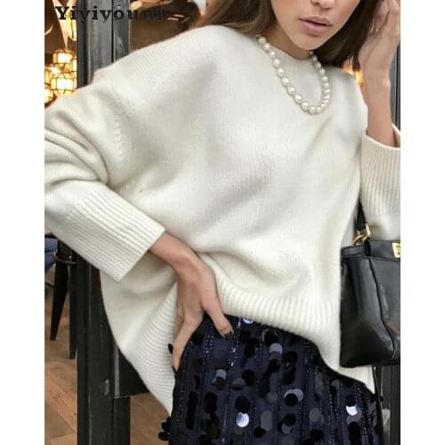 Yiyiyouni Basic Knitted Cashmere Sweater Women Elegant Solid Long Sleeve Sweaters Women Loose Knitwear Pullovers Female Jumper