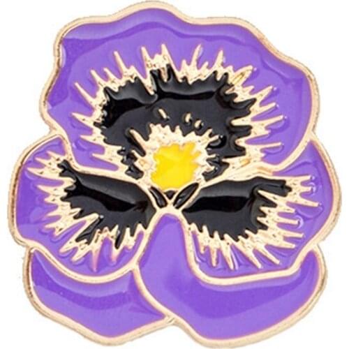Flower Enamel Brooch Purple Petals Yellow And Black Stamens Lapel Pin Fashion Badge Gift of Valentines Day Jewelry to Female