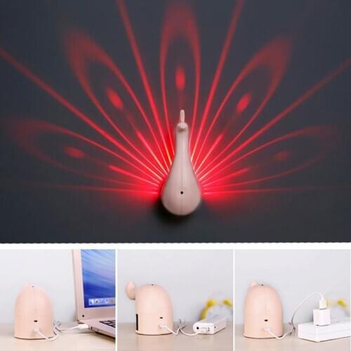 Colorful R Peacock Projection Lamp Remote Control Household USB Night Light LED Wall Lamp for Bedroom Baby Room Living Room