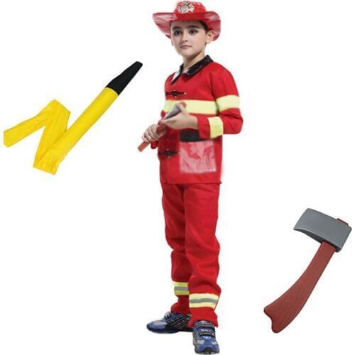 Children Novelty Toys Fire Chief Costume Role Play Costume Dress-Up Set Fireman Firefighter Costume With Accessories (6 PCS)