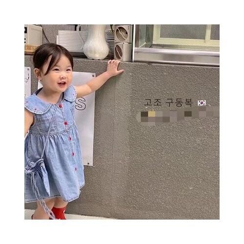 Childrens Dresses 2021 Summer Childrens Korean Embroidery Girls Dress A-line Princess Dress Toddler Girls Vest Denim Dress