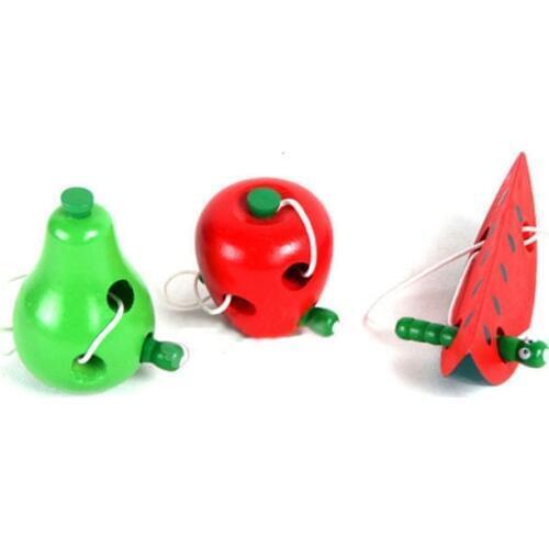 Baby Montessori Early Educational Toys Wooden Worm Eat Fruit Learning Toys For 0-7 Year Children Apple Peach Watermelon