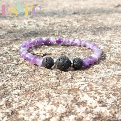 HFANCYW 6mm Purple Crystal Aventurine Picture Stone Bracelet Natural Volcanic Lava Beads Bracelet Men or Womens Healing Jewelry