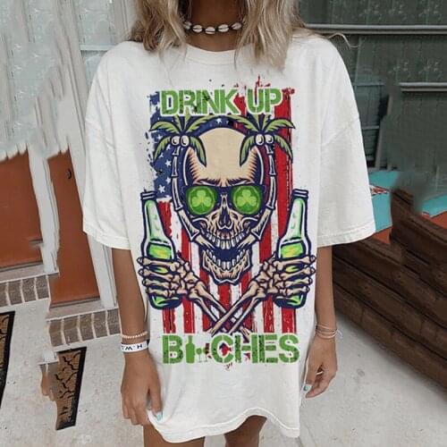 Goth Graphic T Shirts Women Oversized Shirt Vintage Summer Letter Skull Print Loose White Tee Shirt Femme T-shirt Plus Size Tops